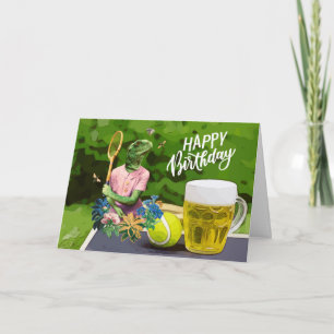 Carte Tennis Anniversaire avec Bière et raquette à bille
