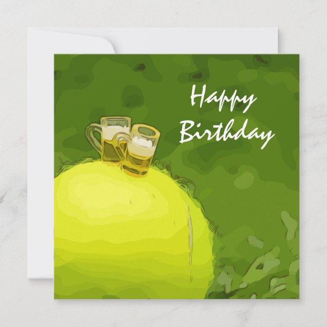 Carte Tennis Anniversaire avec boule et verre de bière (Devant)
