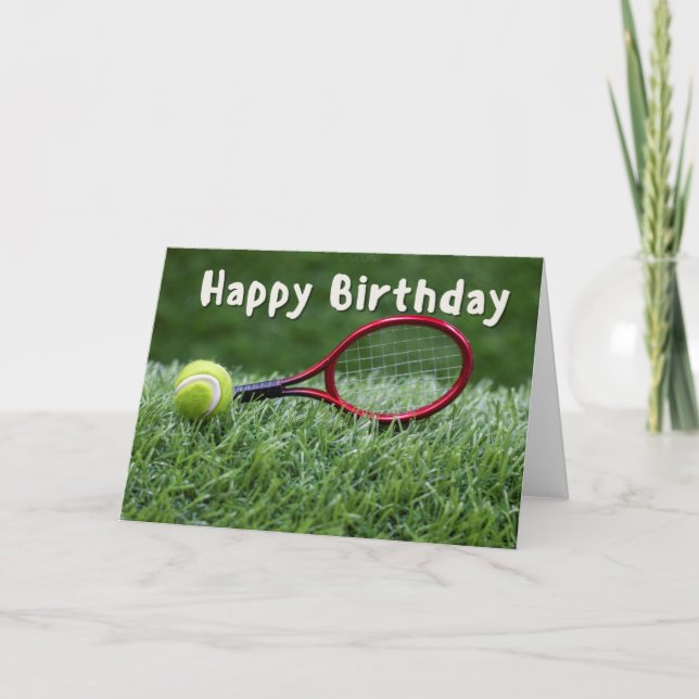 Carte Tennis Anniversaire sur gazon vert (Devant)