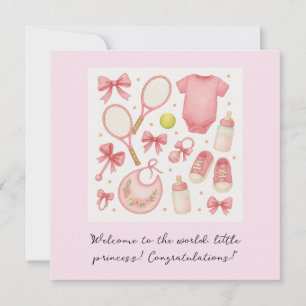 Carte Tennis Baby Girl in Pink thème FÉLICITATIONS