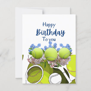 Carte Tennis ball et raquette noir & blanc Anniversaire