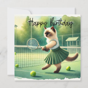 Carte Tennis chat maman avec mot Joyeux anniversaire
