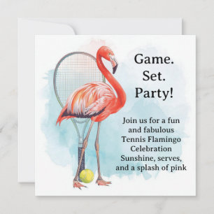 Carte Tennis Flamant rose avec raquette et balle invitat