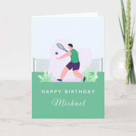 Carte Tennis Garçon Joueur Anniversaire Entraîneur Vert 