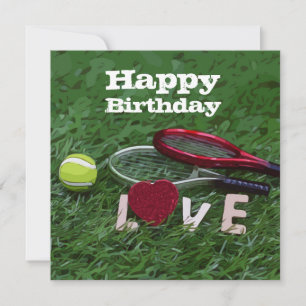 Carte Tennis Joyeux Anniversaire Amour avec balle et raq