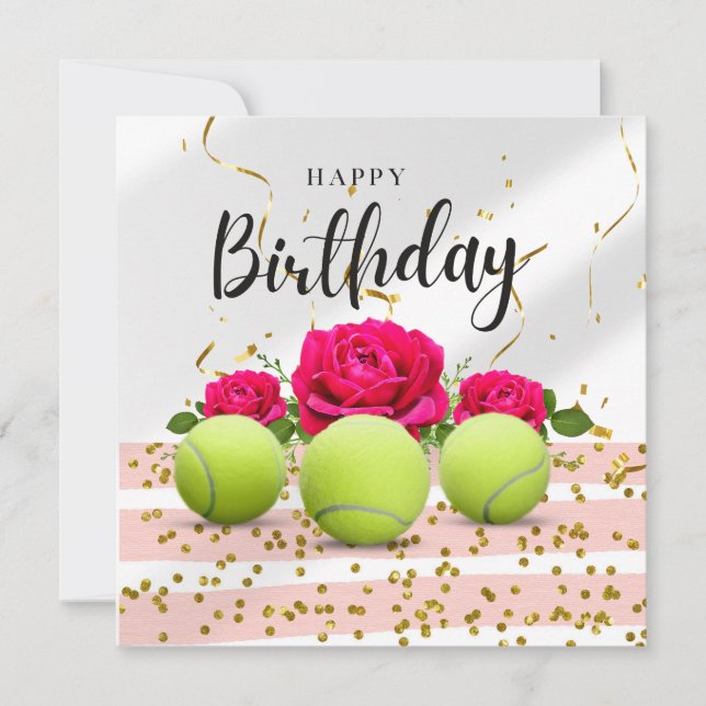 Carte Tennis Joyeux Anniversaire avec fleurs (Devant)
