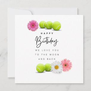 Carte Tennis Joyeux Anniversaire avec fleurs