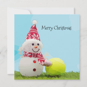Carte Tennis Noël avec Snowman et Tennis ball Card
