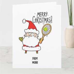 Carte Tennis Noël Vacances avec balle et Père Noël drôle