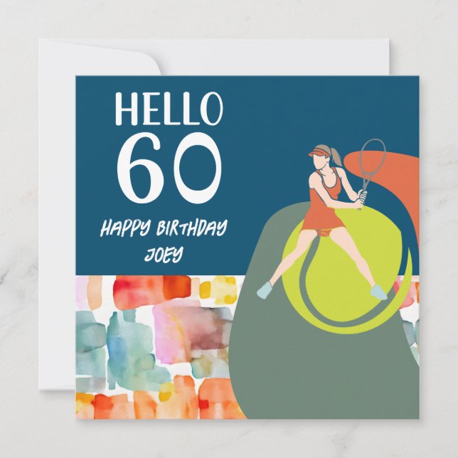 Carte Tennis Player joue au tennis 60e anniversaire (Devant)