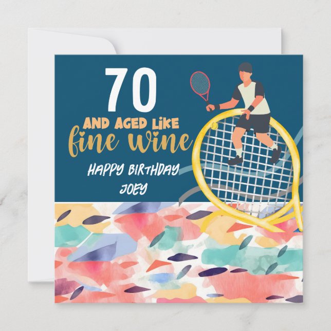 Carte Tennis Player joue au tennis 70e anniversaire (Devant)