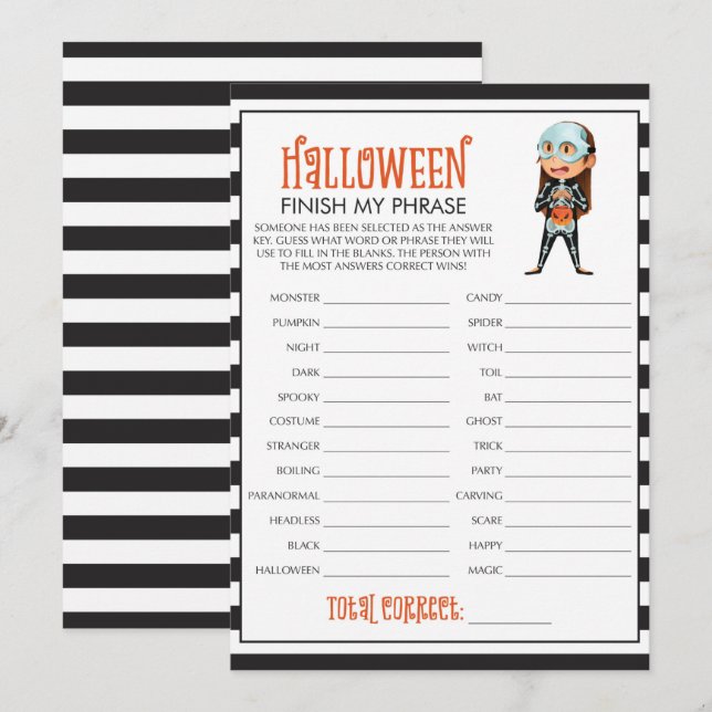 Carte Terminer Mon Phrase Halloween jeu de fête (Devant / Derrière)