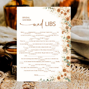 Carte Terracotta Boho Floral Fête des mariées Mad Libs J