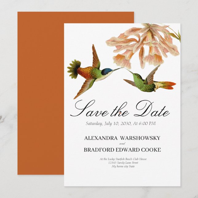 Carte Terracotta Élégant Mariage Colibri Blush Pink (Devant / Derrière)