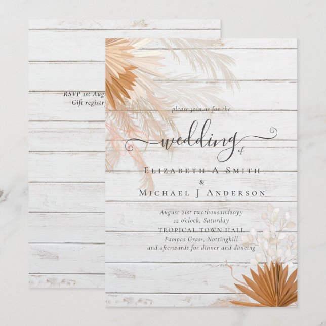 Carte Terracotta Pampas Mariage Tropical Grass (Devant / Derrière)
