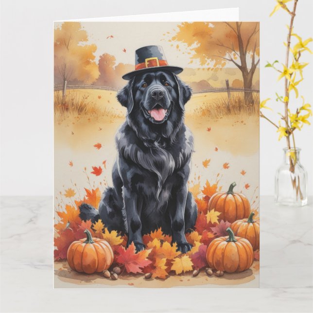 Carte Terre-Neuve Laisse L'Automne L'Art Thanksgiving (Fleur jaune)