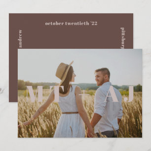 Carte Terre Plum Enregistrer la date Monogramme superpos