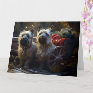 Carte Terrier Cairn enneigé Traîneau Décor de Noël