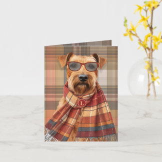 Carte Térrier du Lakeland Chien Plaid d'Automne Monogram