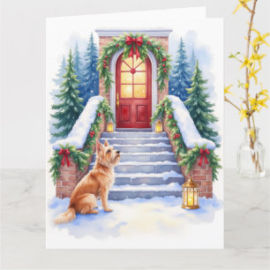 Carte Terrier Tchèque Escalier enneigé Art de Noël