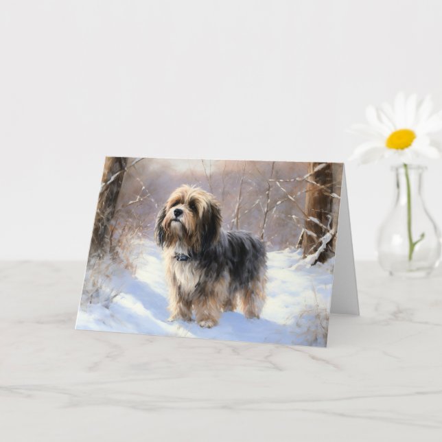 Carte Terrier Tibétain Laissons Il Neige Noël (Petite plante)