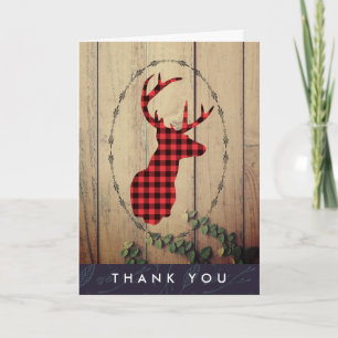 Carte Tête de cerf avec Antlers Red Plaid Rustique Merci