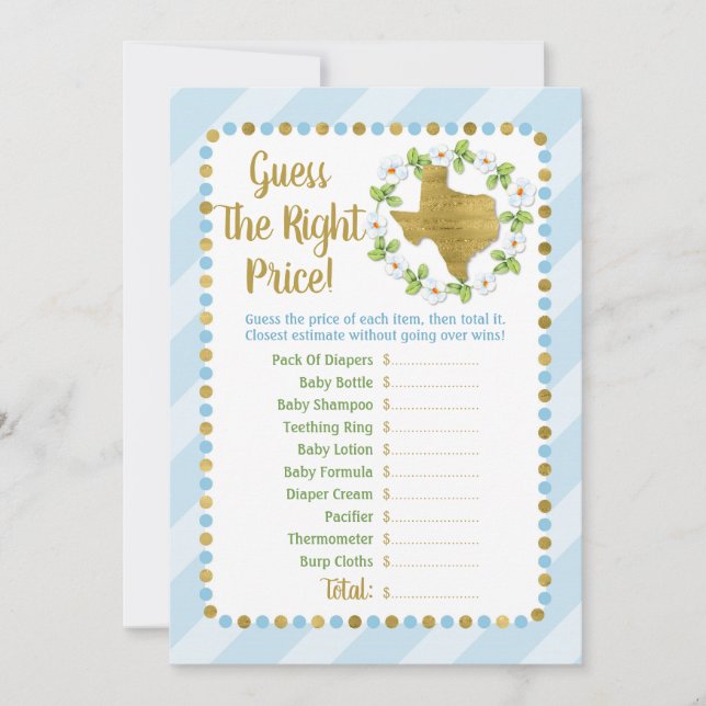 Carte Texas Blue Gold Devinez Le Bon Prix Bébé Jeu (Devant)