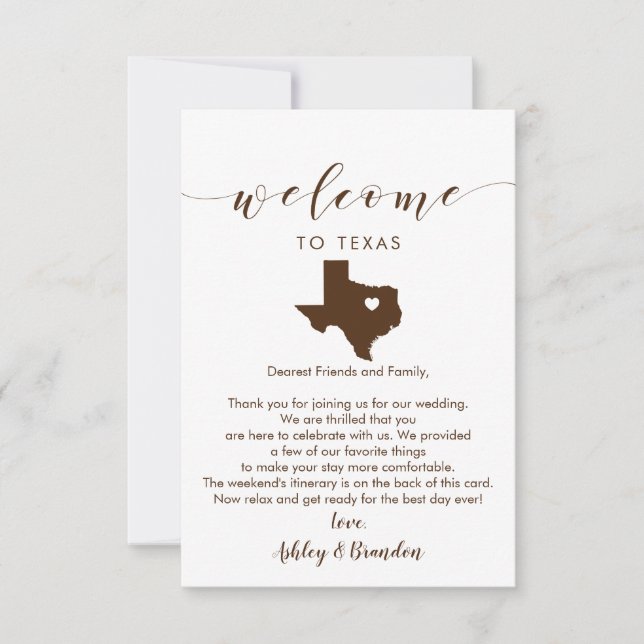 Carte Texas Mariage Welcome Card, lettre et itinéraire (Devant)