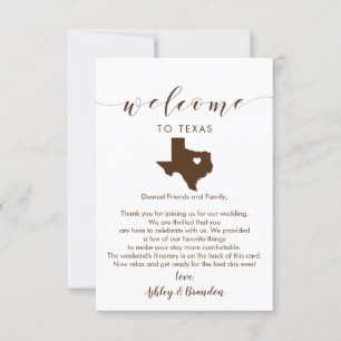 Carte Texas Mariage Welcome Card, lettre et itinéraire