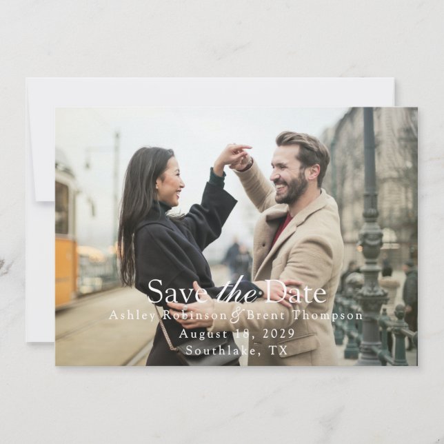 Carte Texte blanc de script moderne Photo horizontale (Devant)
