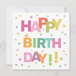 Carte Texte coloré Confetti et étoiles Joyeux anniversai