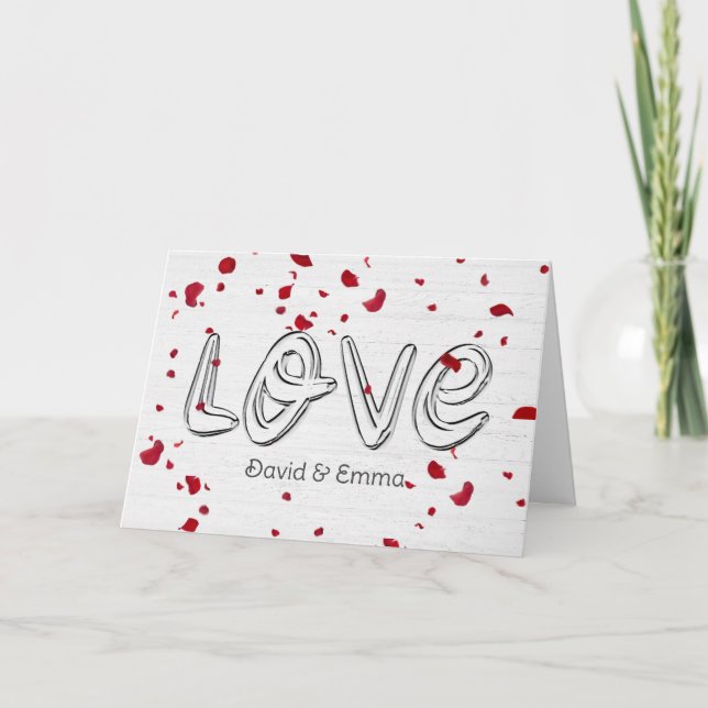 Carte Texte d'amour mariage avec chute des pétales Roses (Devant)