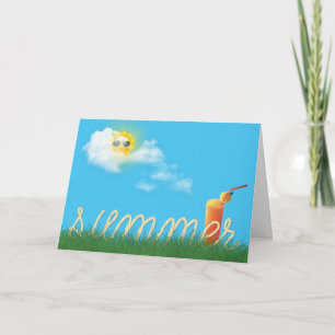 Carte texte de la corde d'été dans l'herbe avec boisson