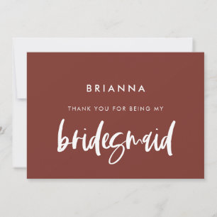 Carte texte moderne terre cuite Bridesmaid merci