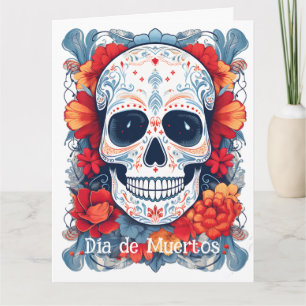 Carte Texte personnalisé bleu et rouge Día de Muertos