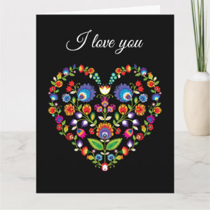Carte Texte personnalisé, Coeur folklorique, style Wycin