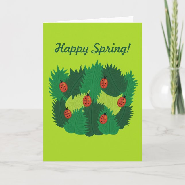 Carte Texte Personnalisé Feuilles Vert Et Ladybugs Bonne (Devant)