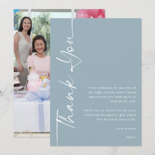 Carte Texte pivoté photo Baby shower bleu Dusty Merci