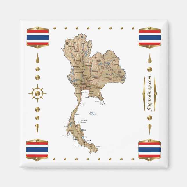 Carte Thaïlande + Magnet des drapeaux (Devant)