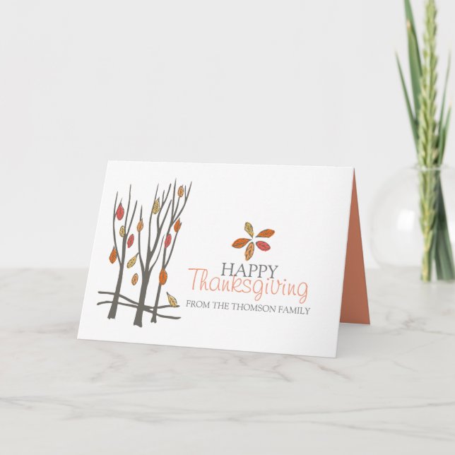 Carte Thanksgiving arbre feuille nom personnalisé vacanc (Devant)