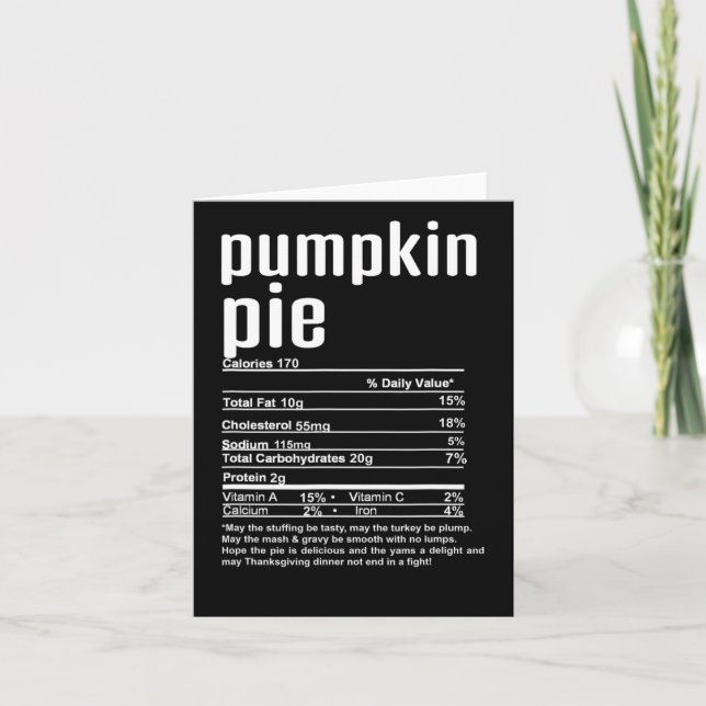 Carte Thanksgiving Christmas Citrouille Pie nutritionnel (Devant)