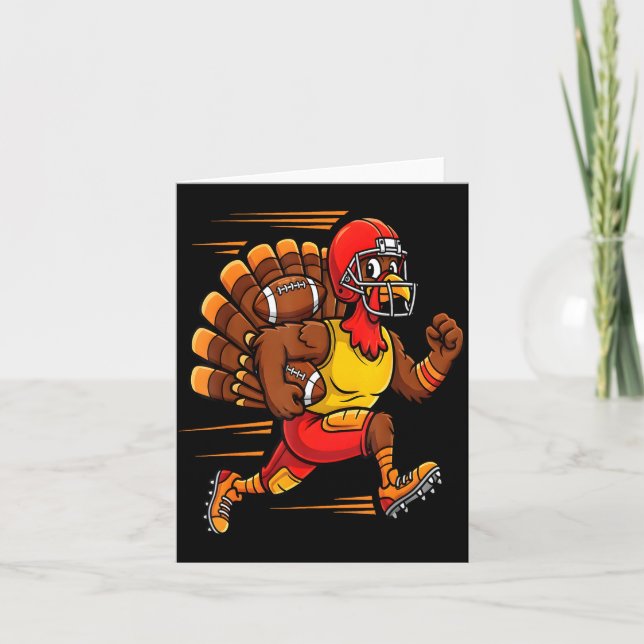 Carte Thanksgiving Funny Turkey Playing Football Men Boy (Devant)