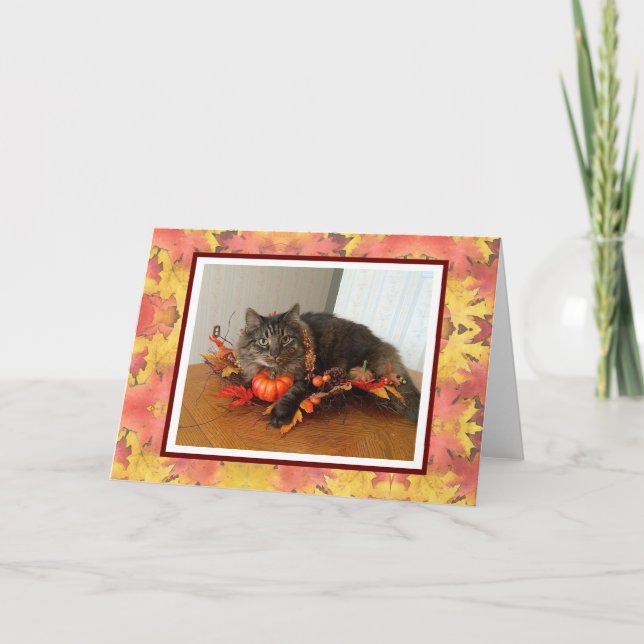 Carte Thanksgiving Kitty avec Garland d'automne (Devant)