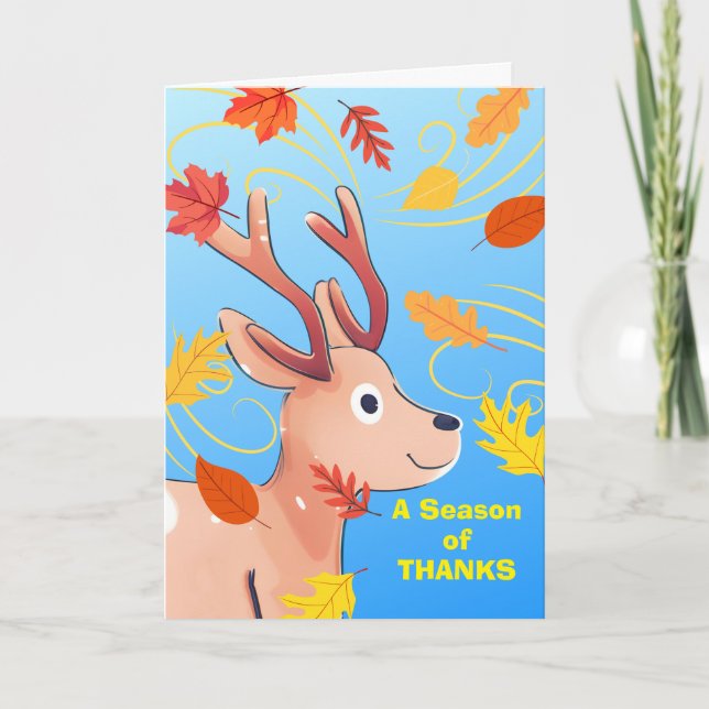 Carte Thanksgiving mignon cerf de bébé avec feuilles d'a (Devant)