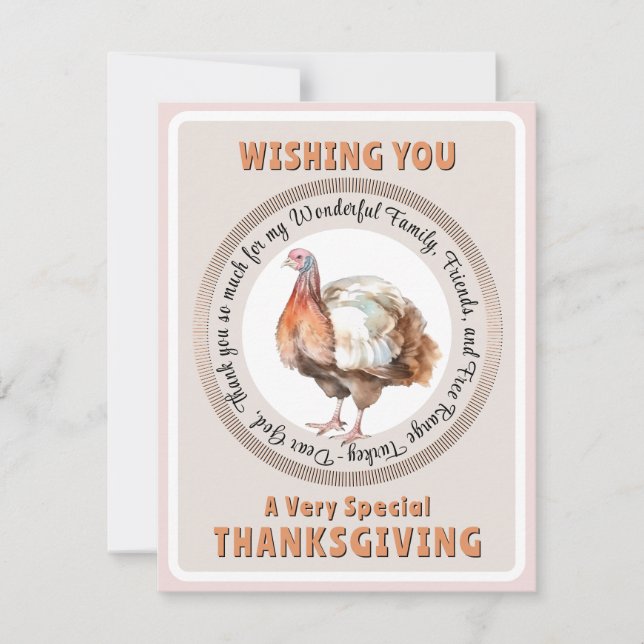 Carte Thanksgiving mignonne avec Aquarelle Turquie (Devant)