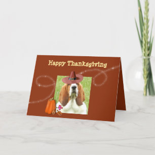 Carte Thanksgiving mignonne avec Basset, Citrouill