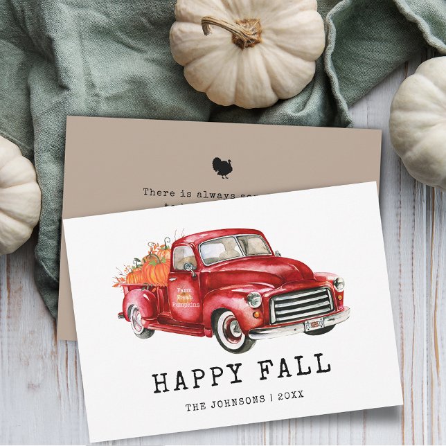 Carte Thanksgiving Red Truck Citrouilles (Thanksgiving Red Truck Pumpkins Holiday Card)