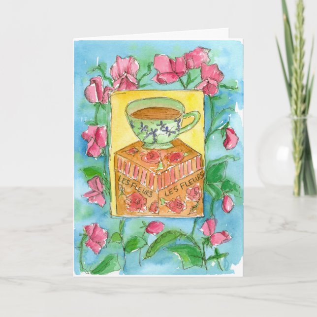 Carte Thé et fleurs Joyeux Pois doux d'anniversaire (Devant)