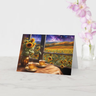 Carte Thé Mystique du Solstice d'Été et Tournesols Joli