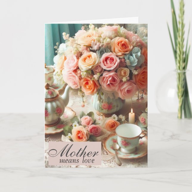 Carte Théière Rose Rose de la Fête des Mères  (Devant)